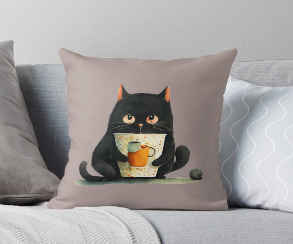 Cute Cat Coffee Throw Pillow