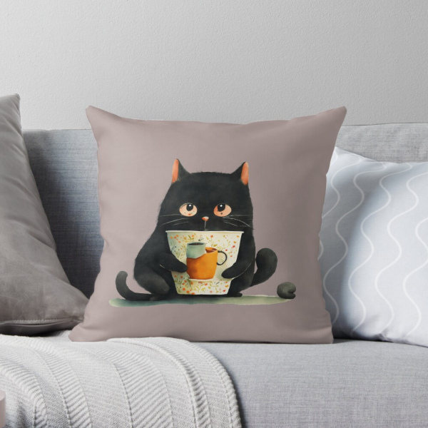 Cute Cat Coffee Throw Pillow